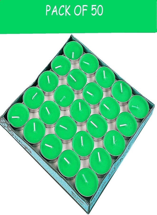Ein Sof Unscented Tea Lights Candles | Green Paraffin Wax Tealight Candle Perfect for Home Decor | Long Lasting | 2 to 3 Hours Burn Time | Smokeless & Dripless | 3 cm Diameter | Pack of 50 - Image 2
